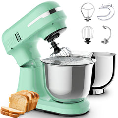 Electric Stand Mixer with Dual Stainless Steel Bowls, 12 Speeds - Green