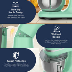 Electric Stand Mixer with Dual Stainless Steel Bowls, 12 Speeds - Green