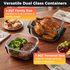 6-in-1 Portable Glass Air Fryer 1500W Dual Containers with Lids Dishwasher Safe