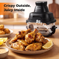 6-in-1 Portable Glass Air Fryer 1500W Dual Containers with Lids Dishwasher Safe