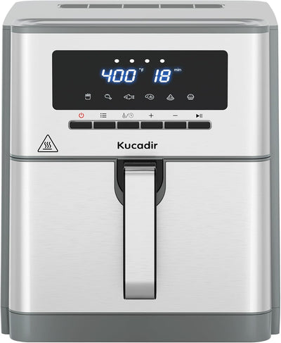 Air Fryer 10 Quart, Large Air Fryer for Families, 6 Cooking Functions AirFryer, 400°F Temp Controls in 5° Increments, Ceramic Coated Nonstick Basket and Crisper Plate, Dishwasher-Safe, 1700W, Grey