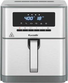 Air Fryer 10 Quart, Large Air Fryer for Families, 6 Cooking Functions AirFryer, 400°F Temp Controls in 5° Increments, Ceramic Coated Nonstick Basket and Crisper Plate, Dishwasher-Safe, 1700W, Grey
