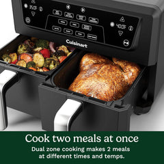 Cuisinart Dual Basket Air Fryer, Two Baskets Totals 11 QT, 4 Function Air Fryer to Air Fry, Roast, Bake & Keep Warm, Features Sync Finish & Settings, Toss Reminder, Automatic Warm Mode & Auto-Pause