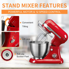 4.8QT Electric Stand Mixer with 12 Speeds - Stainless Steel