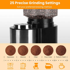 Conical Bur Coffee Bean Electric Grinder with 25 Grind Settings