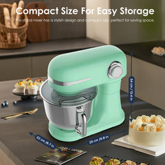 Electric Stand Mixer with Dual Stainless Steel Bowls, 12 Speeds - Green