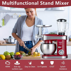 6-in-1 Electric Stand Mixer with 6.3-Quart Stainless Steel Bowl